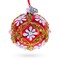 White Glitter Daisies and Pearls on Glossy Red with Gold Trim Glass Ball Christmas Ornament